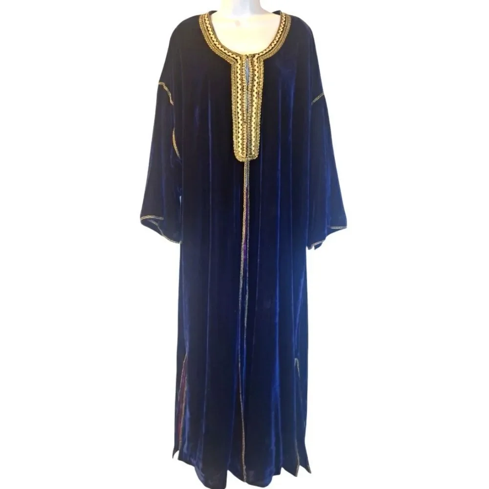 Soft Surroundings label noir blue velvet, lined caftan robe duster 2X